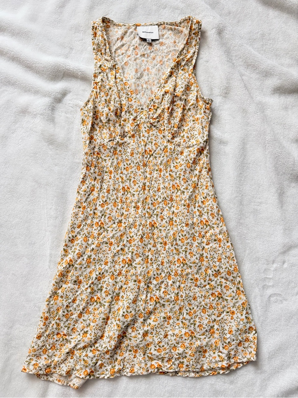 Reformation Calix Cream Floral V-Neck Sundress with Orange Blossoms Size Small